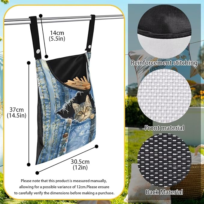 Cat Pin Bag with Hanging Rope, Laundry Hanging Bag, Fits Clothes Lines - Image 7