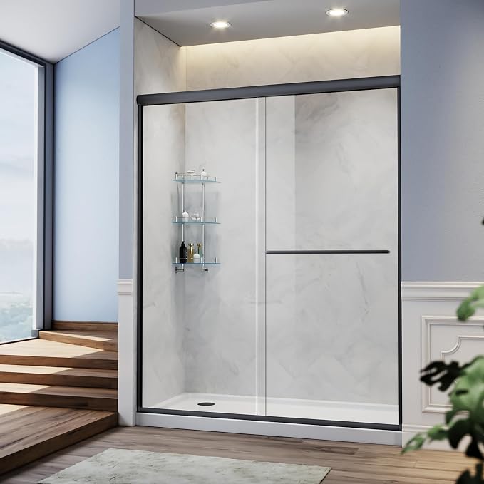 SUNNY SHOWER 58.5-60 in.W x 72 in.H Glass Shower Door, Semi Frameless Double by SUNNYSHOWER