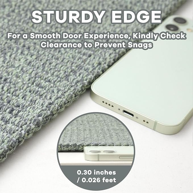 EARTHALL Washable Runner Rug 3x8 Ft Non Slip Runners for Hallways Wide Cotton Rubber Backed Kitchen Runner Braided Indoor Floor Carpet for Entryway, Hallway, Kitchen, Bedroom, Green/Grey