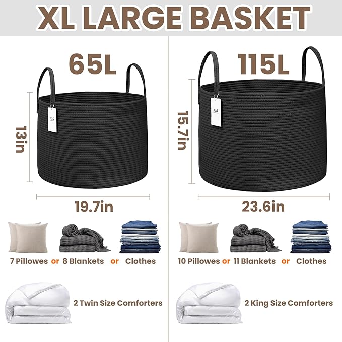 Woven Blanket Basket, 65L Large Rope Storage Bin - Image 2
