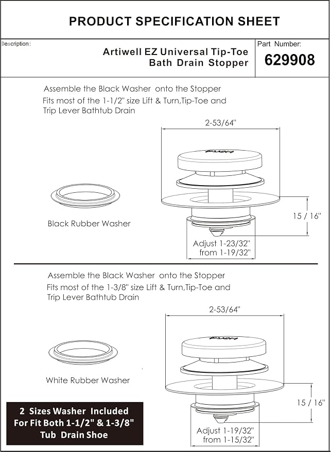 Artiwell Universal Tip Toe Bath Drain Stopper and Cover, Bathtub Drain Stopper - Image 6