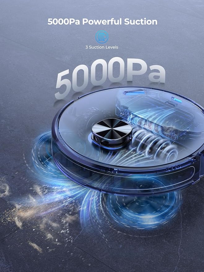 Robot Vacuum and Mop, 5000Pa Self-Emptying Robot Vacuum, Smart Lidar Navigation - Image 2