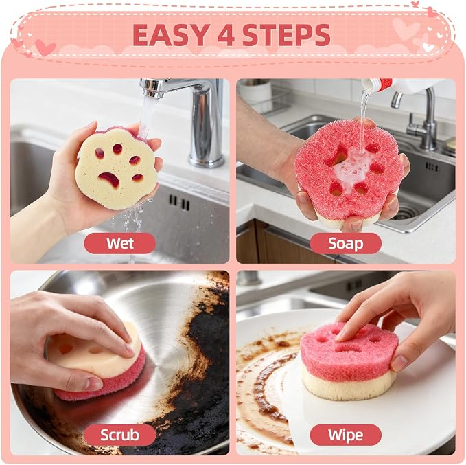4pcs Scrub Sponges, Dual-Sided Temperature-Controlled Dish Sponges, Scratch-Free - Image 8