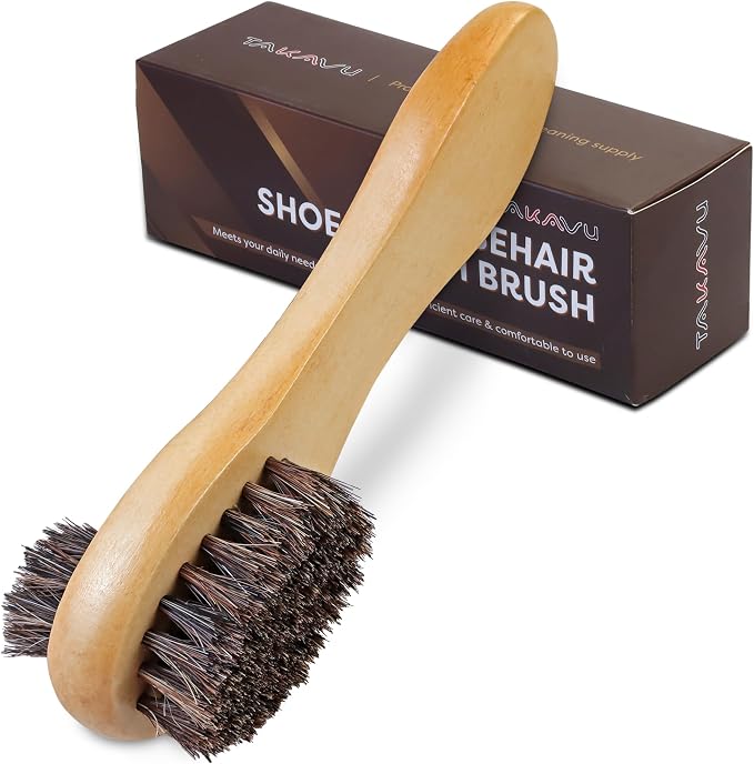 Horsehair Shoe Polish Applicator Brush, Shoe Buffing Brush by TAKAVU