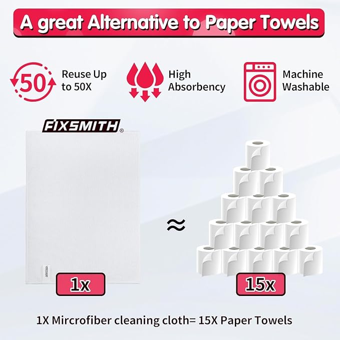 FIXSMITH White Microfiber Cleaning Cloth -Pack of 24, Highly Absorbent Cleaning - Image 2