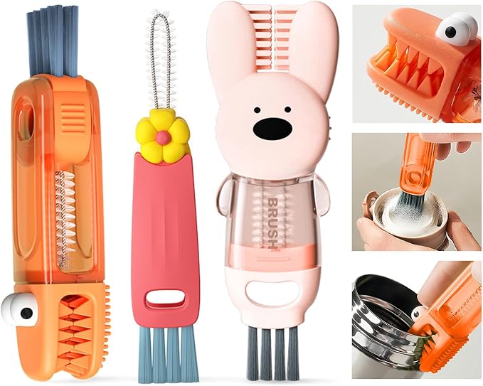 4 in 1 Cup Lid Cleaning Brush, 3 in 1 Bottle Brush, Cup Crevice Cleaning Tools by UNNGEIGEI
