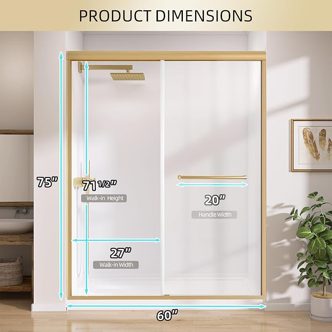 GETPRO Shower Door 56-60 in. W x 75 in. H Semi-Frameless Double Sliding Glass - Image 10