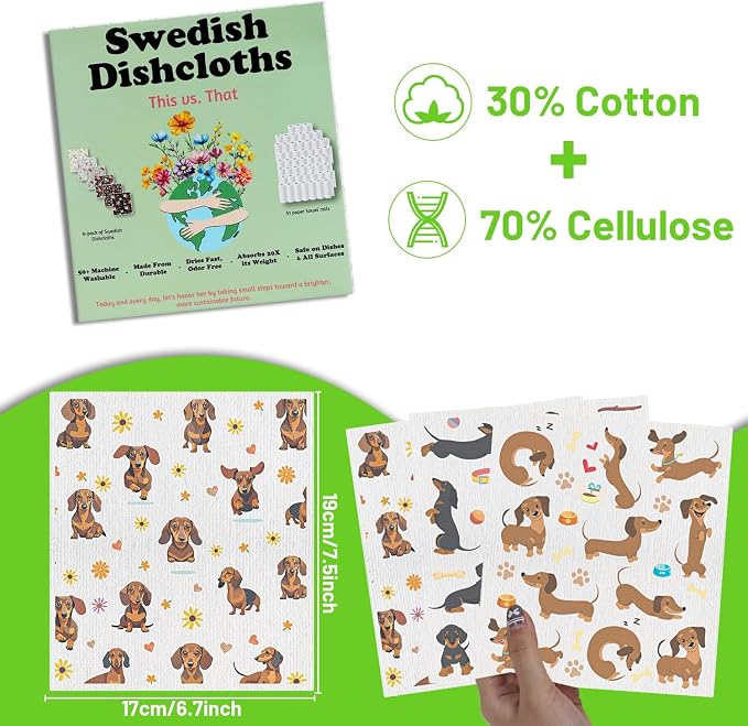 Dachshund Dog Gifts Swedish Dishcloths, 6 Pack Swedish Dish Cloths - Image 2