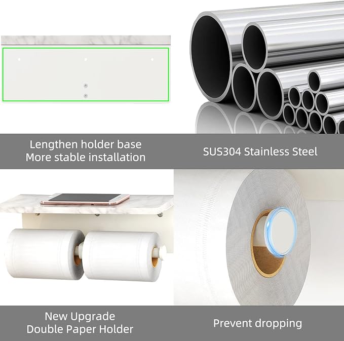 White Toilet Paper Holder with Shelf, New Upgrade Double Toilet Paper Holder - Image 3