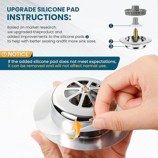 3-in-1 Kitchen Sink Strainer & Stopper, Stainless Steel Finish Pop Up Drain - Image 2