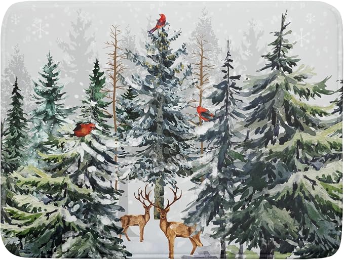 Pine Tree Dish Drying Mat for Kitchen Counter 18x24 Inch Forest Deer Absorbent by Giwawa