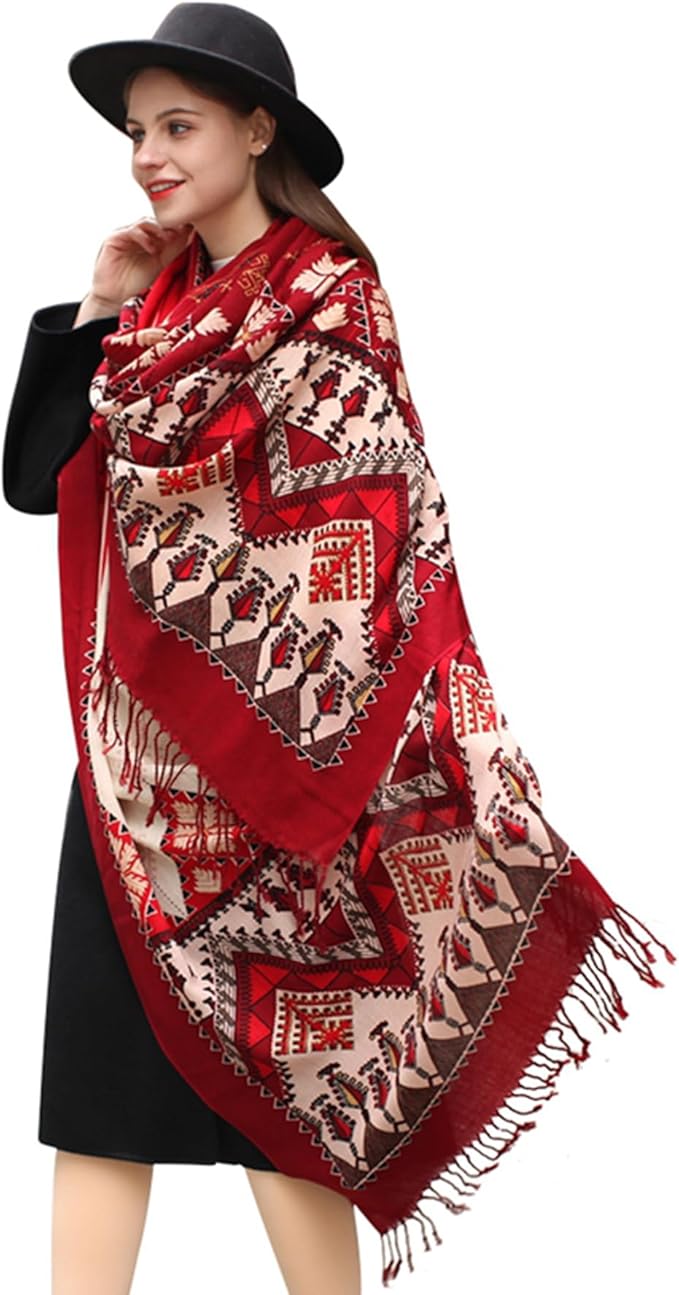 DANA XU 100% Merino Wool Pashmina Shawl for Women 96"x43", Oversized Cashmere Wrap with Tassels, Floral Travel Blanket Cape