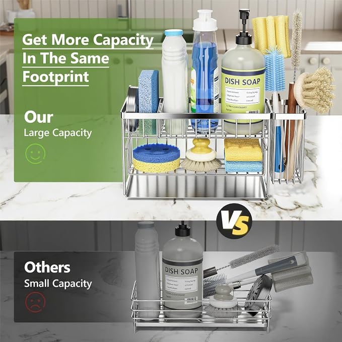 Cisily Silver 2-Tier Kitchen Sink Caddy Organzier Rack - Image 2