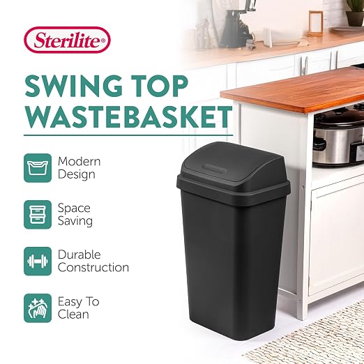 Sterilite 16-Pack Swing Top Wastebasket, Sleek Square Profile Trash Can - Image 2