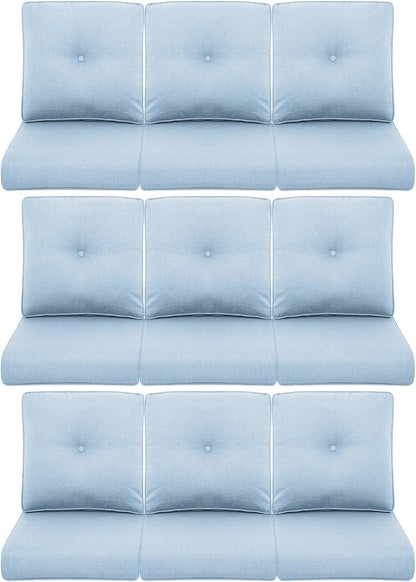 9-Piece Outdoor Patio Cushion Set - Fade & Water Resistant with Removable Olefin Cover, 22x24x4 Inch Memory Foam Cushions for Wicker Sectional Sofa – Baby Blue/Buckle