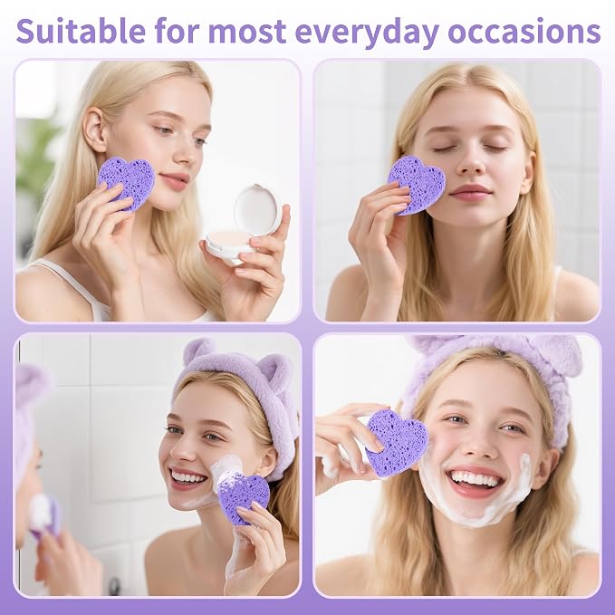 60-Count Kickleen Compressed Cellulose Heart Shape Facial Sponges | Natural - Image 6