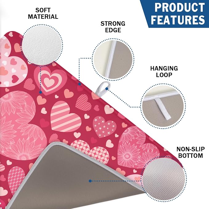 Valentine's Day Dish Drying Mat 18 x 24 Inch Heart Shaped Pattern Dish Drying - Image 3