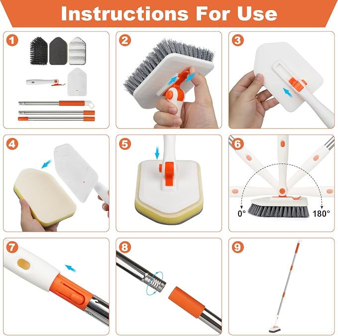 Long Handled Scrub Brush for Shower，3-in-1 Cleaning Brushes - Image 7
