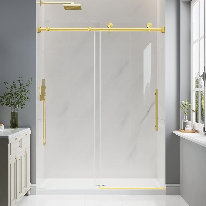 Frameless Glass Shower Door, 61-66" W x 76" H Sliding Frameless Shower Door by EASYWORC