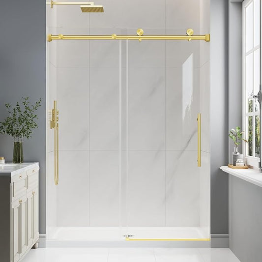 Frameless Glass Shower Door, 61-66" W x 76" H Sliding Frameless Shower Door by EASYWORC