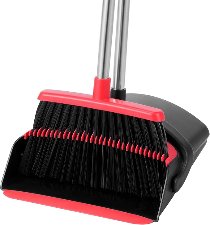 Broom and Dustpan Set for Home, 52-in Long Adjustable Handle Angle Broom for by BSKLIN