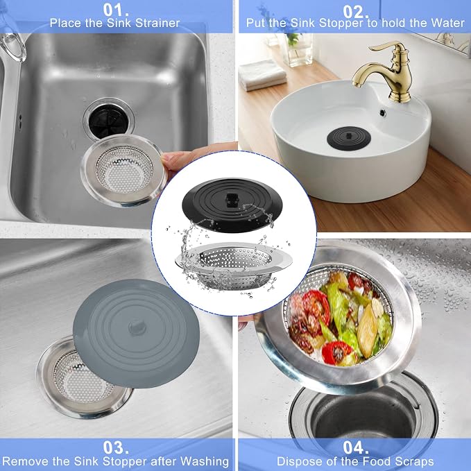 V-TOP Sink Strainer Stopper 4 Pack, Universal Silicone Kitchen Sink Drain - Image 5