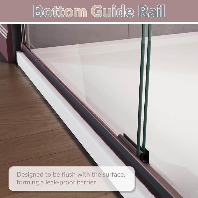 ELEGANT Shower Door 48" W x 72" H, Semi-Frameless Bypass Sliding Shower Doors - Image 7