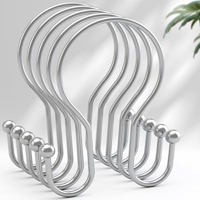 AmazerBath Chrome Shower Curtain Hooks Shower Curtain Rings, Simple Double by AmazerBath