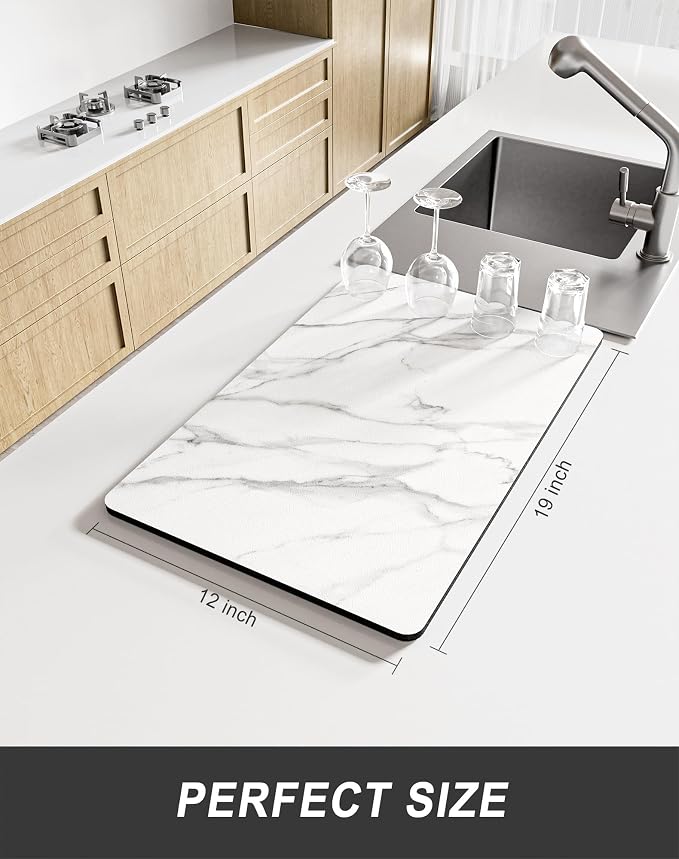 Rnivvi Dish Drying Mat for Kitchen Counter, 12 x 19" Cute Marble Super - Image 2