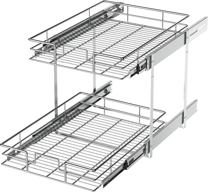 LOVMOR 2 Tier Individual Pull Out Cabinet Organizer 14½" W x 21½" D, Slide Out by LOVMOR