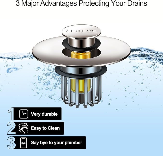 LEKEYE Bathroom Sink Stopper | Shower Drain Hair Catcher | Pop-up Sink Drain - Image 2