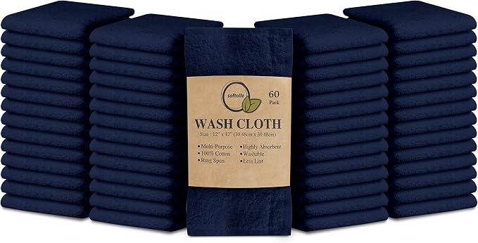Softolle 100% Cotton Washcloths 60 Pack Soft, Highly Absorbent Washcloth by Softolle