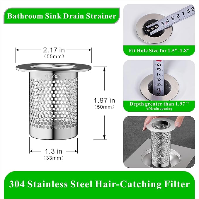 304 Stainless Steel Hair Catcher Floor Drain Bathroom Sink Drain Strainer Drain - Image 2