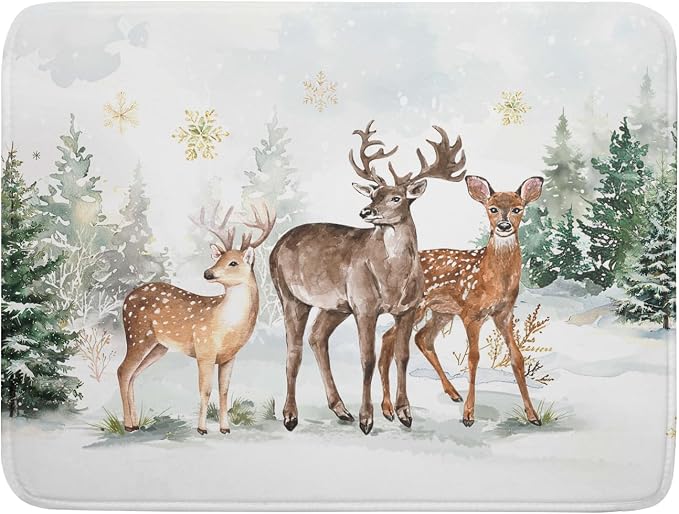 Winter Deer Dish Drying Mat for Kitchen Counter Xmas Trees Snowflake Festival by Unknown