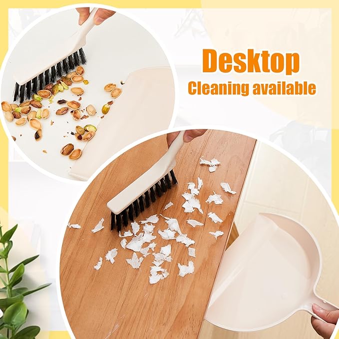 Sliner 18 Pack Mini Dustpan and Brush Set Beige Plastic Dust Pans - Image 4