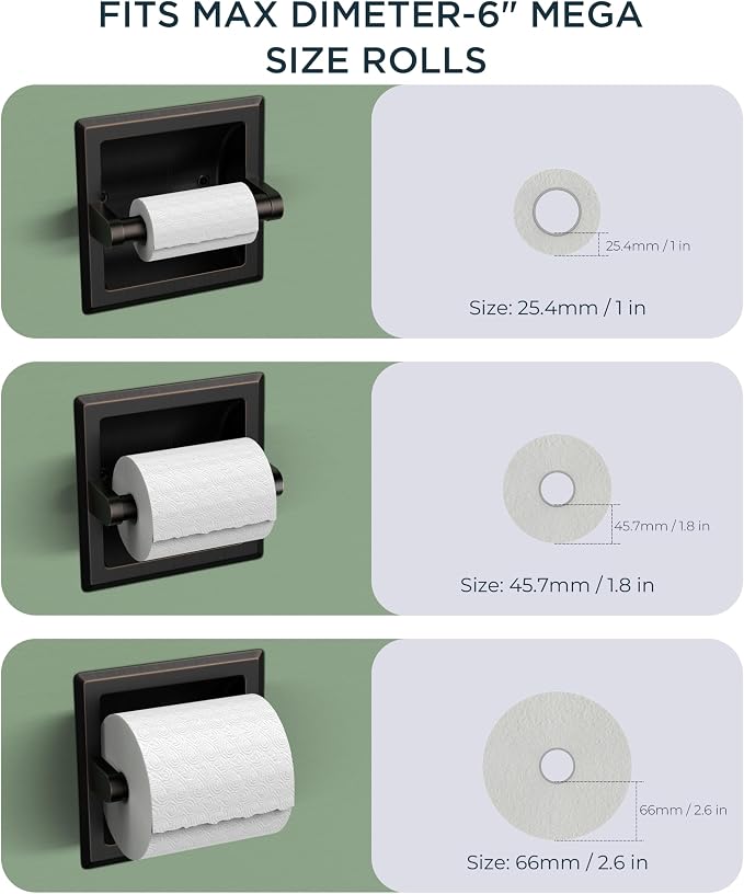 FORIOUS Recessed Toilet Paper Holder, Stainless Steel Durable Tissue Roll - Image 6