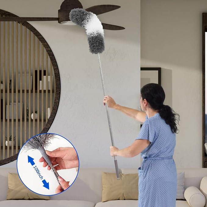 Dusters for Cleaning, Bendable Extendable Long Feather Duster for Cleaning Fan - Image 2