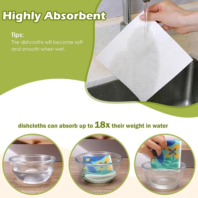 6 Packs Swedish Paper Cloths for Kitchen, Reusable Paper Towels Washable Dish - Image 4