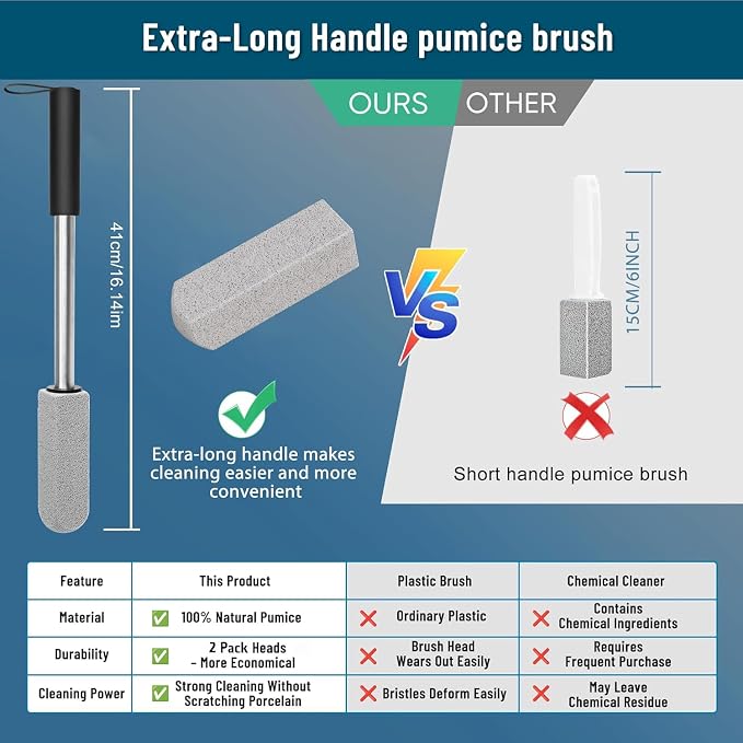 2 Pack Pumice Stone for Toilet Cleaning, 16.14In Extra Long Handle Toilet - Image 2