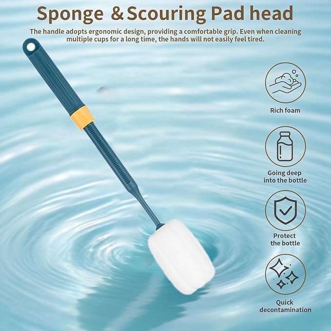 Dishwashing Foam Sponges Brush Telescopic Long Handle Scrubbing Brushes Clean - Image 4