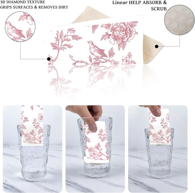 Pink Floral Swedish Dishcloths for Kitchen, 6 Pack Reusable Vintage Chinoiserie - Image 3