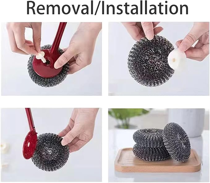 Steel Wool Brush Long Handle Stainless Steel Scrubbers Brush - Image 2