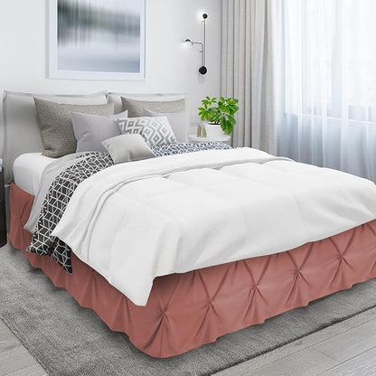 Nestl Pink Clay Bed Skirt Full Size, Pinch Pleat Full Bed Skirt, 14" Inch Drop Full Bedskirt, Hotel Quality Pink Clay Bed Skirts, Premium Microfiber Bedskirt for Full Bed, Pink Clay Full Bed Skirt