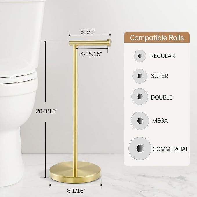 KES Gold Toilet Paper Holder Free Standing SUS 304 Stainless Steel Rustproof - Image 6