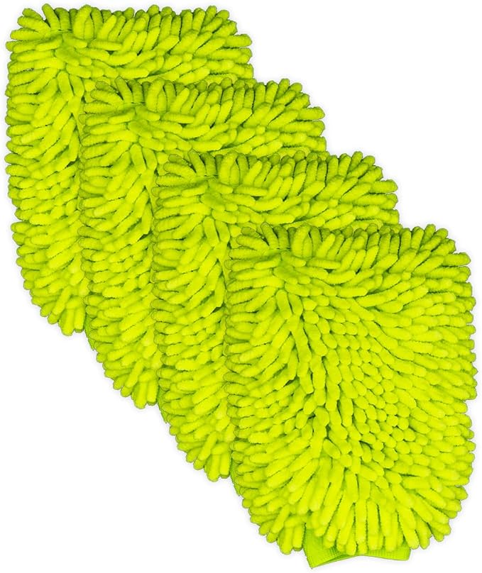 4 Pack Microfiber Car Wash Mitt | Ultra-Soft Chenille | Car Wash Detailing | by NRSIndustries