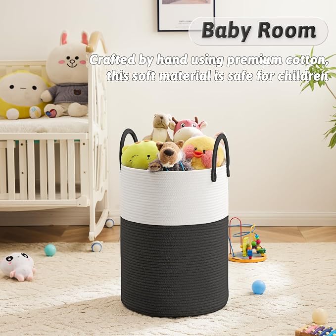 Laundry Basket, Woven Cotton Rope Laundry Hamper, 40L - Image 3