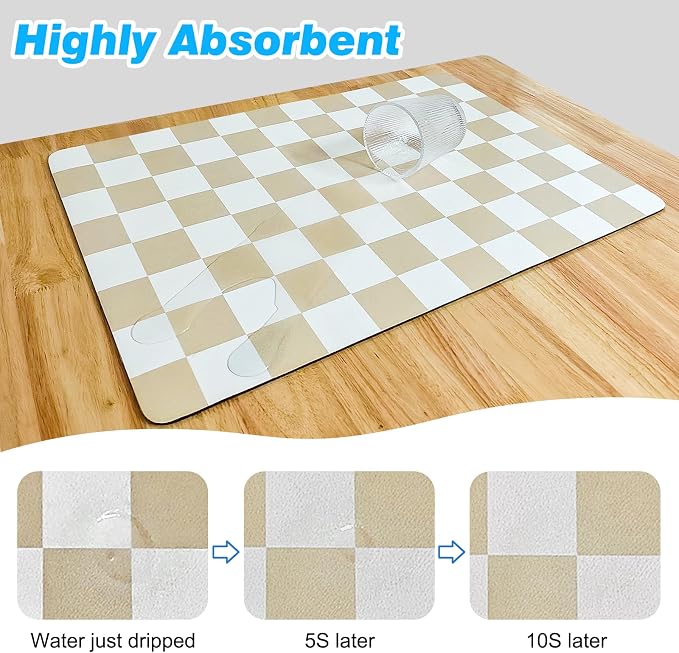 Checkered Dish Drying Mat for Kitchen Counter, Absorbent Non-Slip Coffee Mat - Image 4