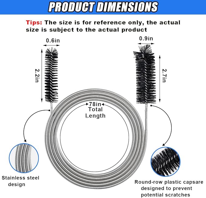 78 Inch Flexible Long Drain Brush, Nylon Stainless Steel Flexible Feeding Tube - Image 2