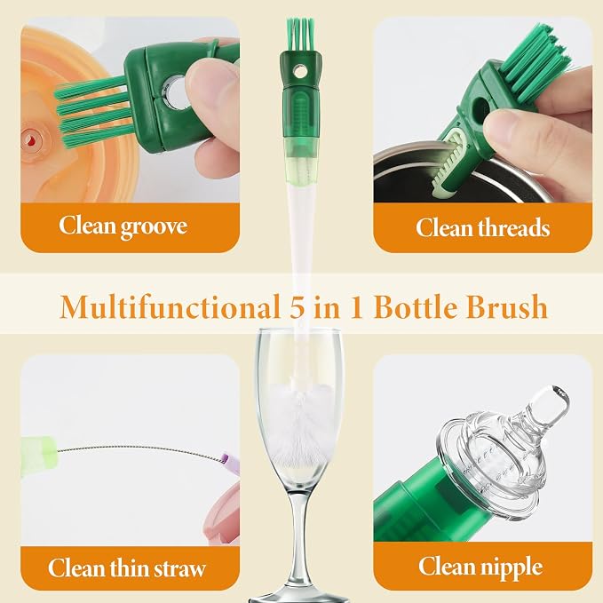 5 in 1 Water Bottle Brushes for Cleaning, Easily Cleans The Cup Mouth, and - Image 4