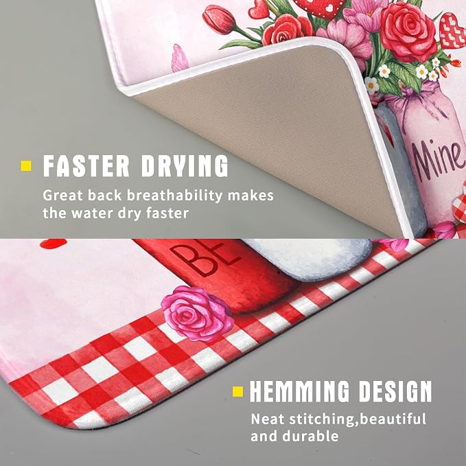 Rose Vase Dish Drying Mat 16x18 inch Romantic Floral Washable Absorbent Dish - Image 3